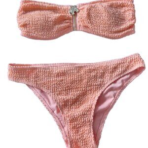 H&M Bikini Set Strapless Top and Bottom US 4 Peach Orange Bikini